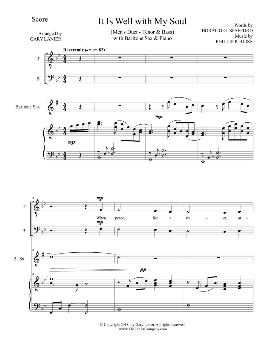 IT IS WELL WITH MY SOUL (Men's Duet - Tenor Voice, Bass Voice) with Baritone Sax & Piano Small Ensemble scores gallery preview page 2