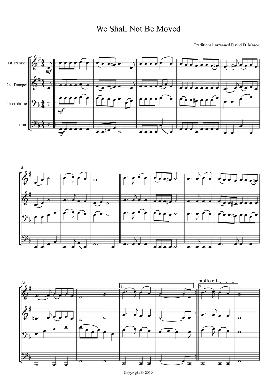 We Shall Not Be Moved We Shall Not Be Moved Brass Ensemble scores gallery preview page 1