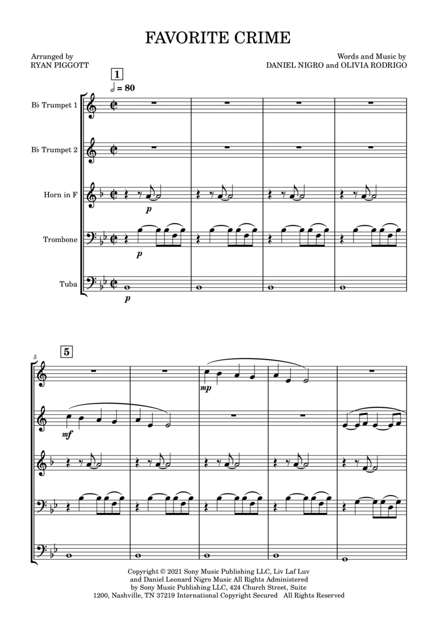 Favorite Crime Brass Ensemble scores gallery preview page 1