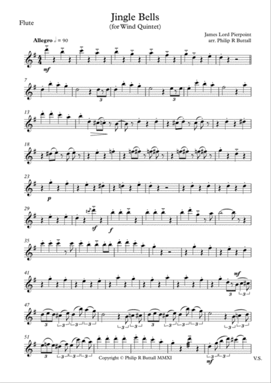 Jingle Bells (Wind Quintet) - Set of Parts [x5] Woodwind Quintet scores gallery preview page 1
