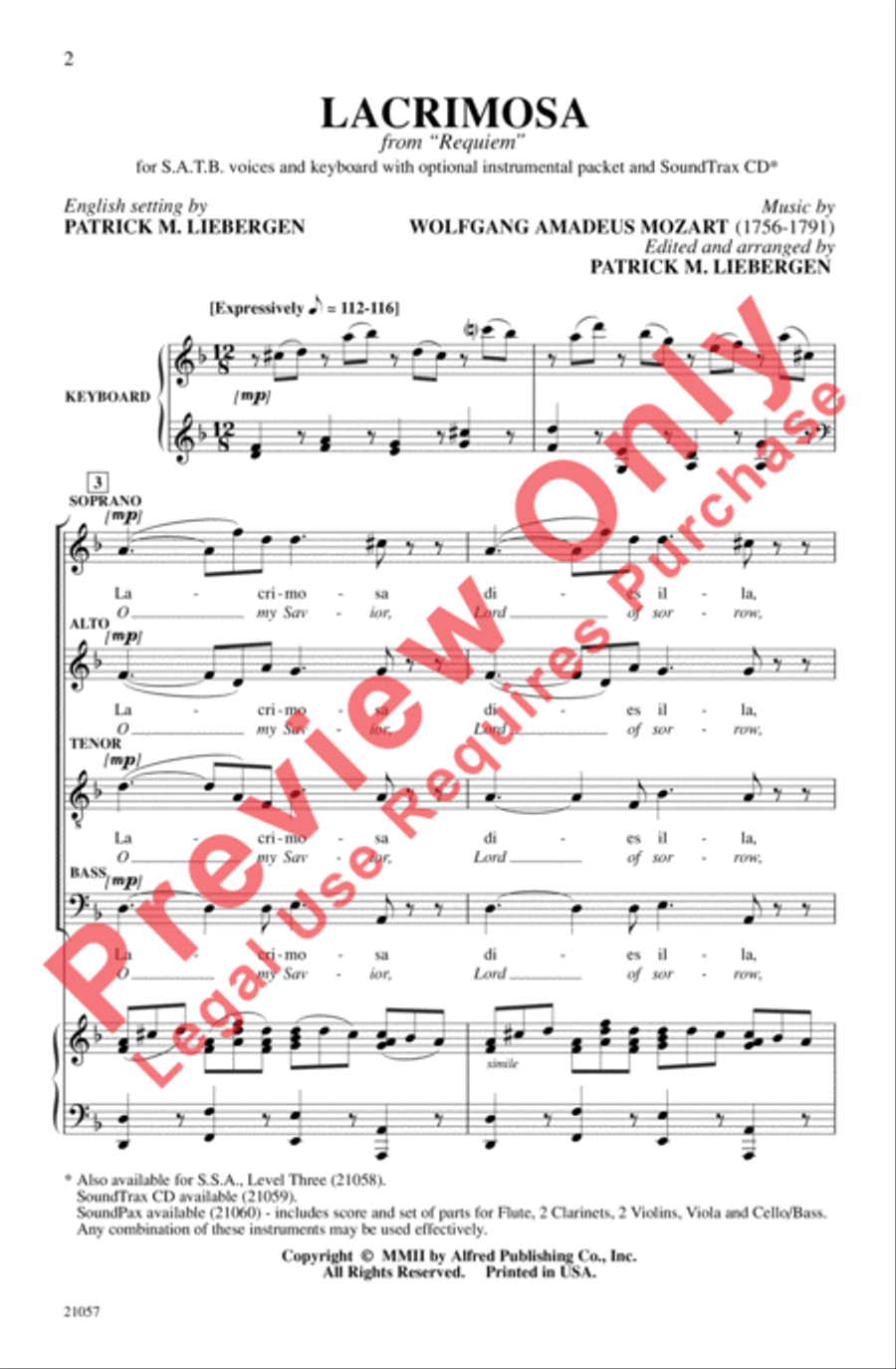 Lacrimosa (from Requiem) Lacrimosa (from Requiem) 4-Part scores gallery preview page 2