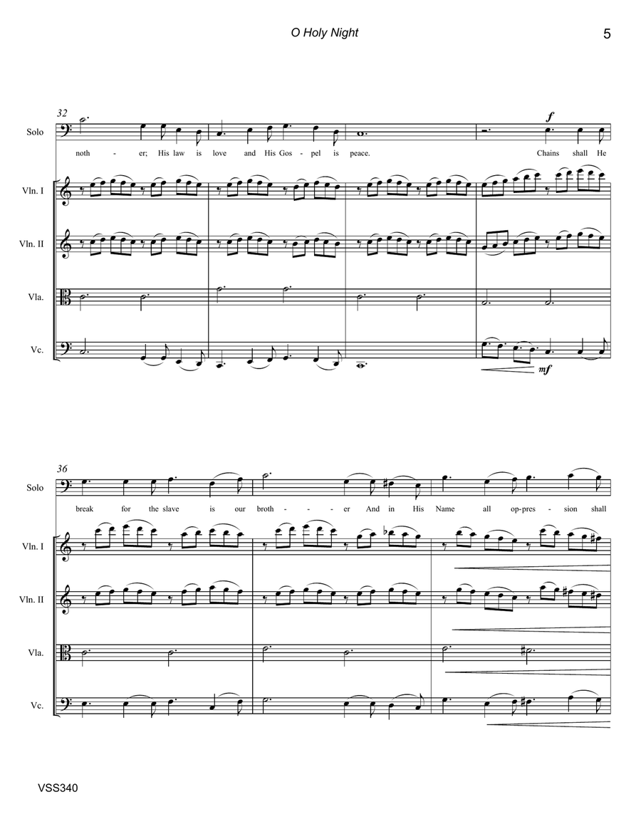 O HOLY NIGHT - VOCAL SOLO with STRING QUARTET accompaniment String Quartet scores gallery preview page 5