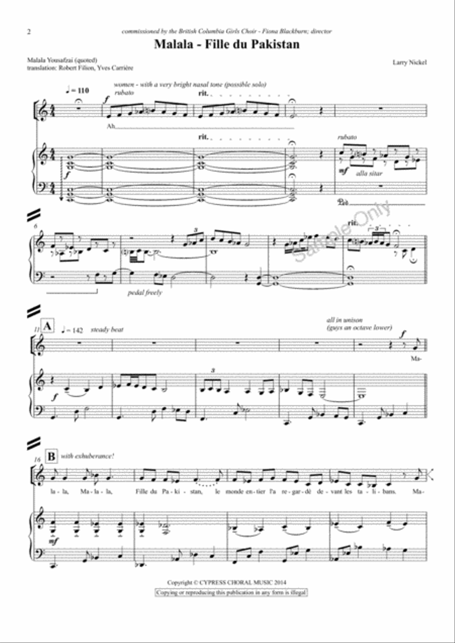 Malala Pakistani Girl French Version 3-Part scores gallery preview page 2