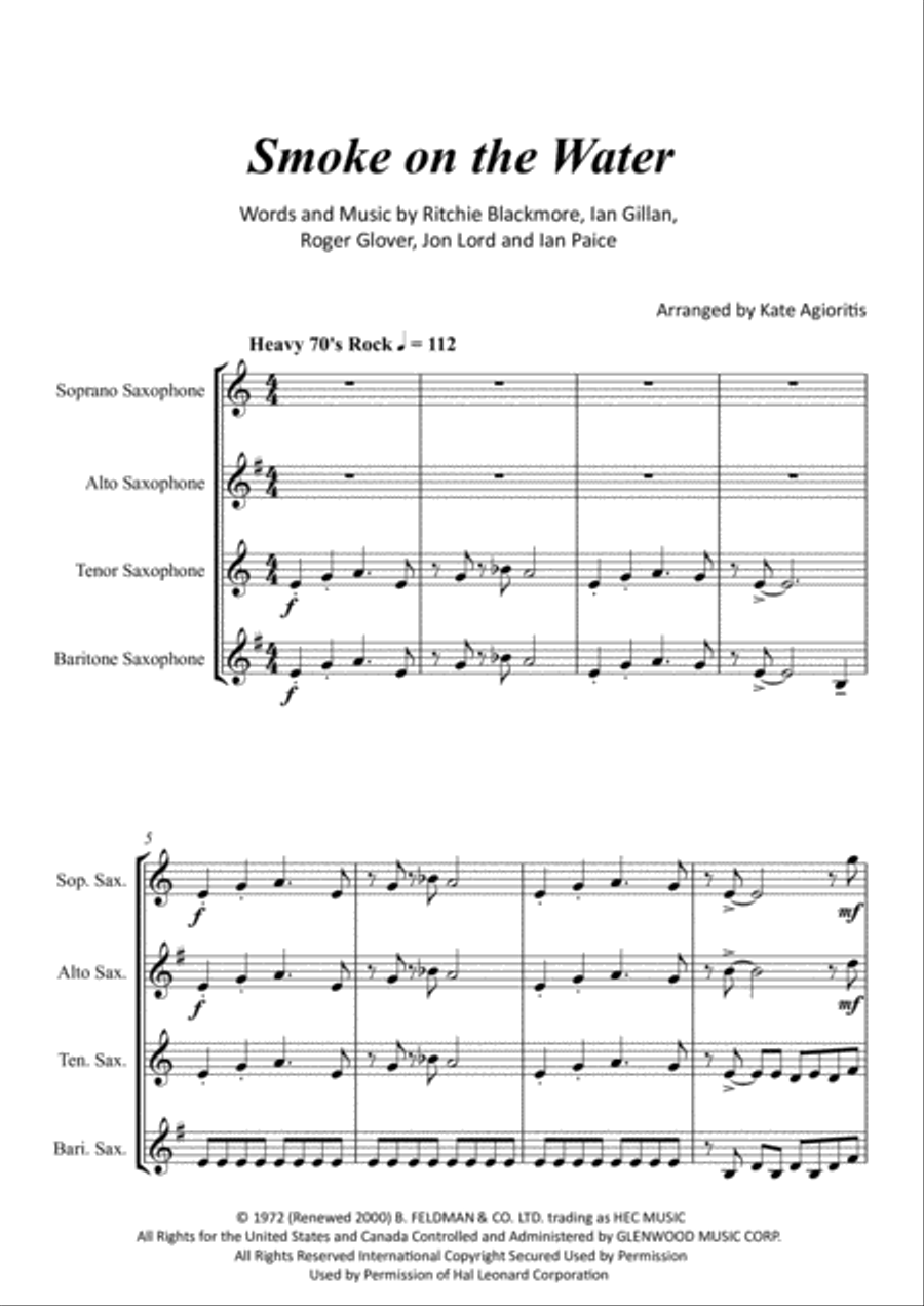 Smoke On The Water Smoke On The Water Saxophone Quartet scores gallery preview page 2