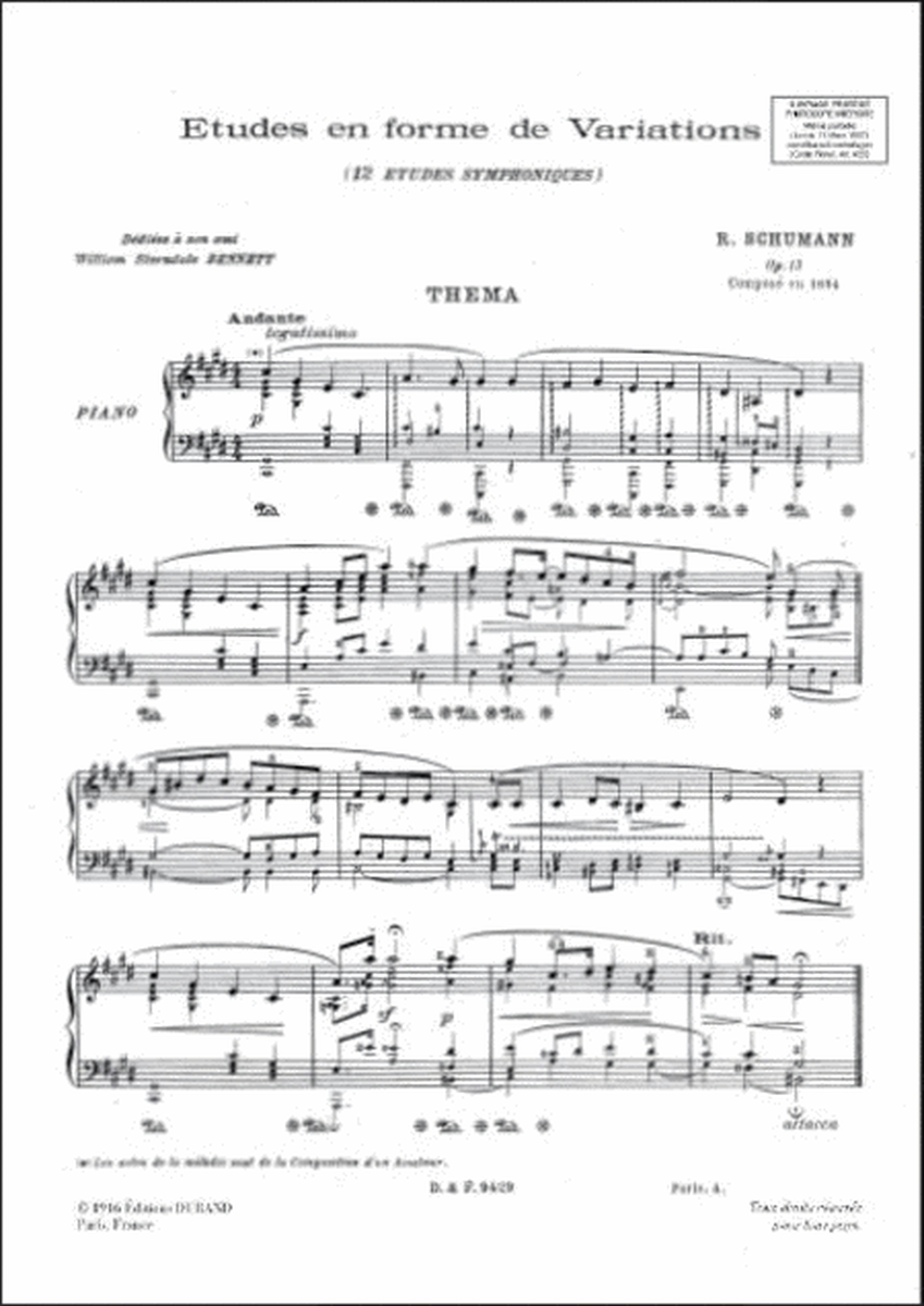 Etudes En Forme De Variations Op 13 Piano