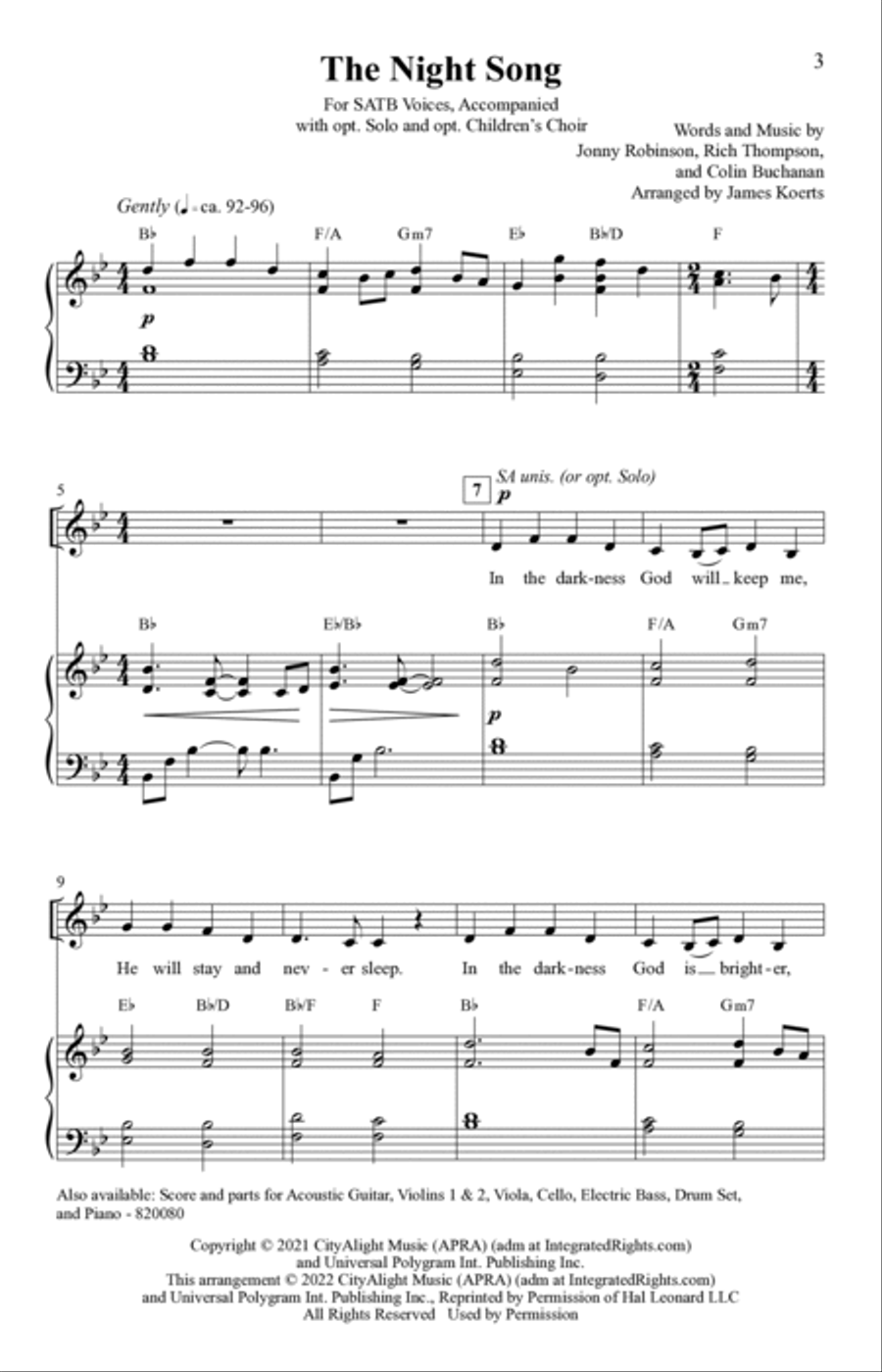 The Night Song (Digital) 4-Part scores gallery preview page 2