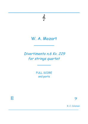 Book cover for Mozart Divertimento kv. 229 n6 for string quartet