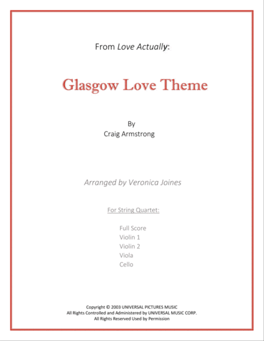 Glasgow Love Theme Glasgow Love Theme String Quartet scores gallery preview page 1