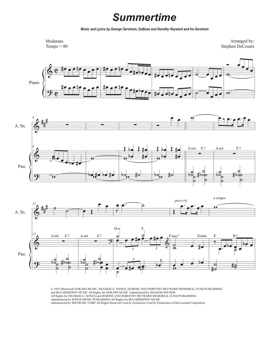 Summertime Alto Saxophone scores gallery preview page 1