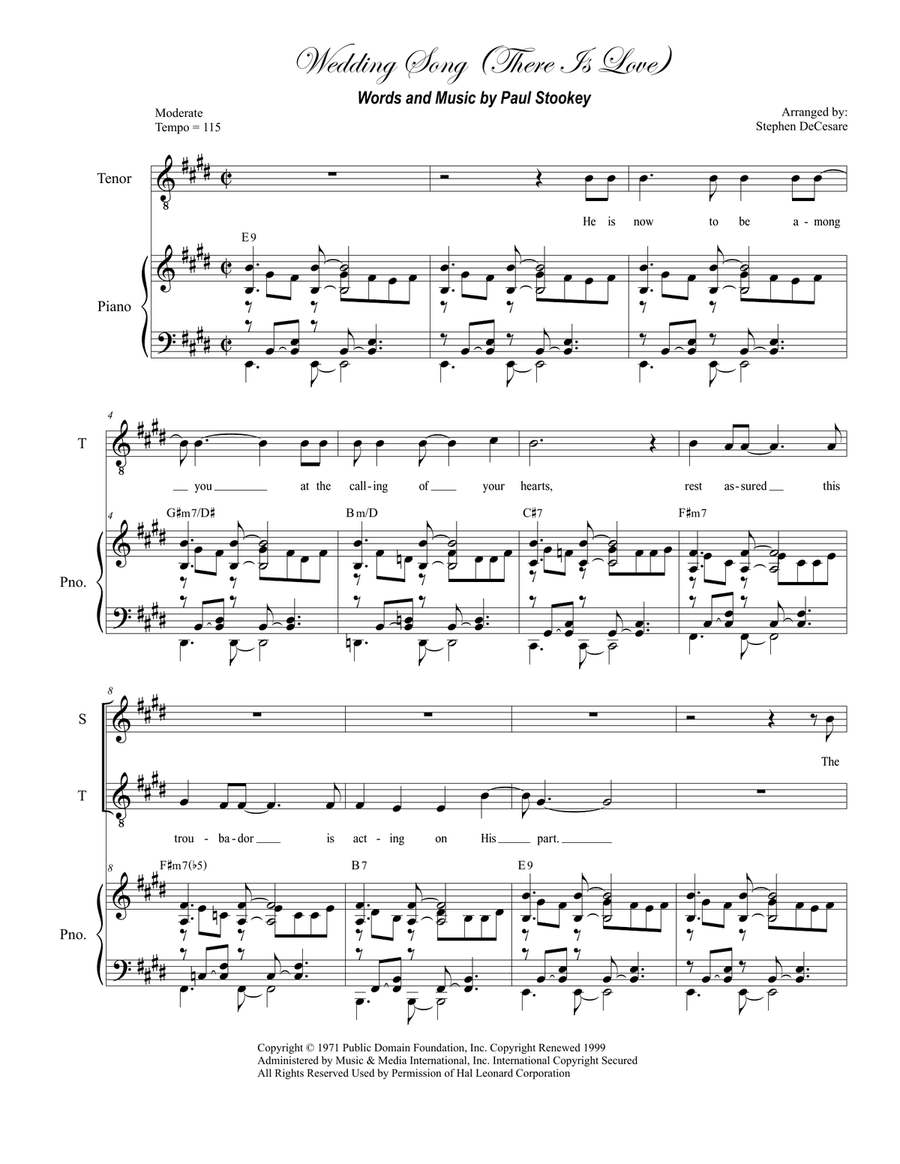 Wedding Song (There Is Love) Tenor Voice scores gallery preview page 1