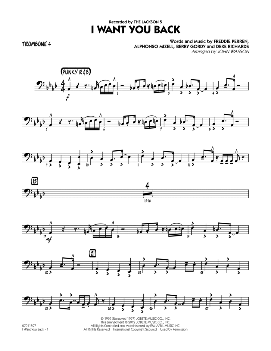 I Want You Back - Trombone 4 Jazz Ensemble scores gallery preview page 1