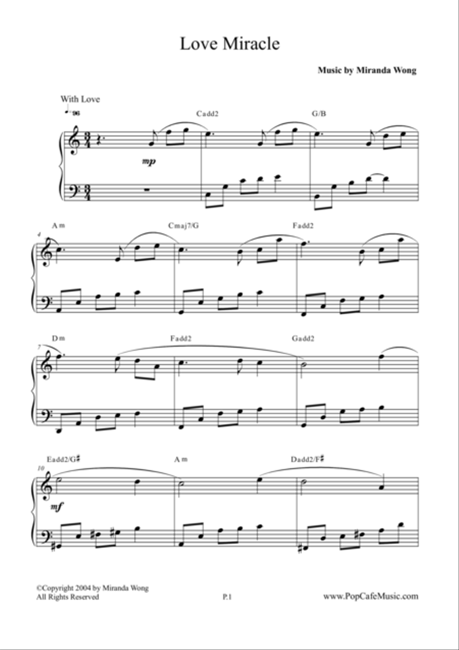 Love Miracle - Wedding Piano Music Easy Piano scores gallery preview page 1