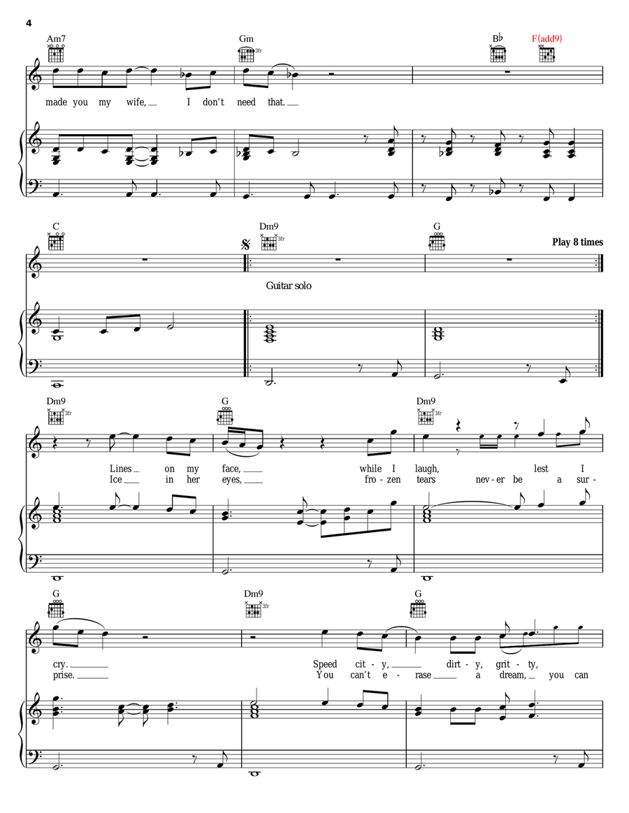 Lines On My Face Piano, Vocal, Guitar scores gallery preview page 4