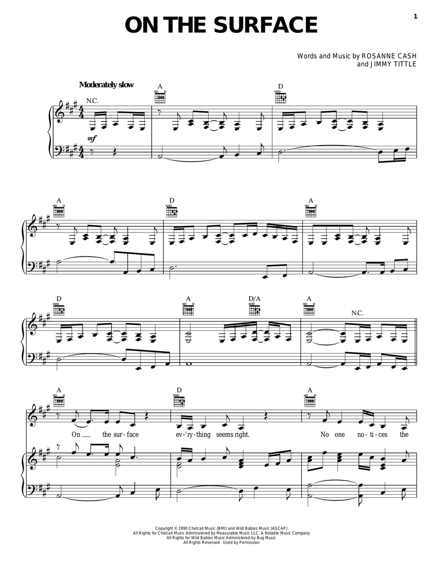 On The Surface Piano, Vocal, Guitar scores gallery preview page 1