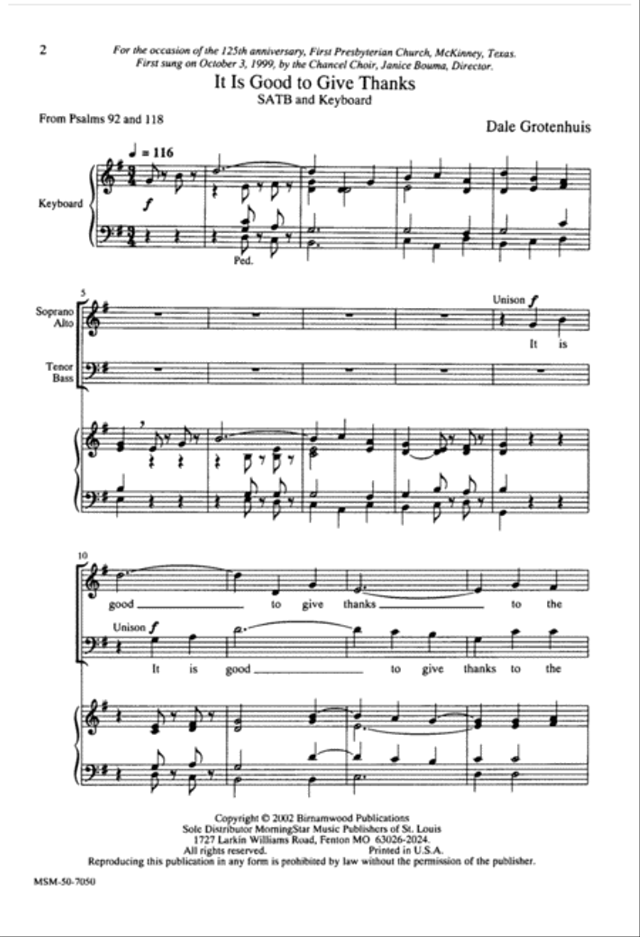 It Is Good to Give Thanks 4-Part scores gallery preview page 2