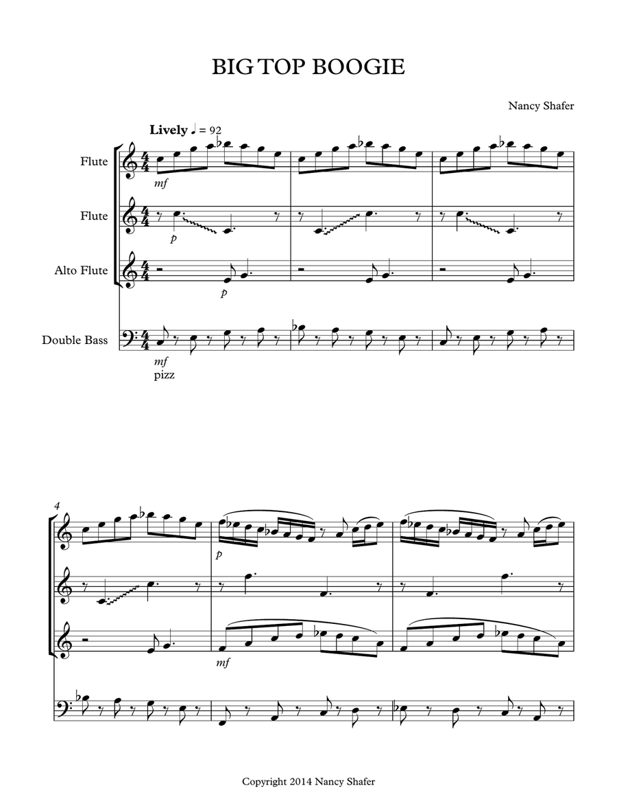 Big Top Boogie Quartet for 2 Flutes, Alto Flute & String Bass Jazz Ensemble scores gallery preview page 2