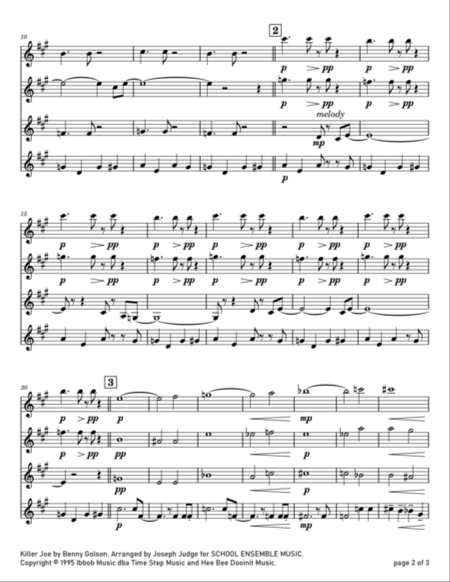 Cool Joe, Mean Joe (Killer Joe) Clarinet Quartet scores gallery preview page 2