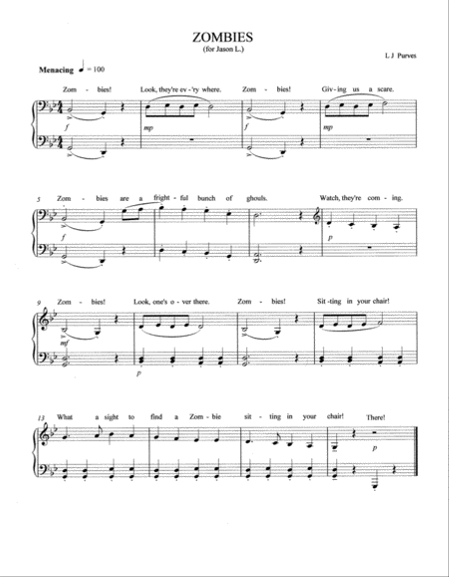 Zombies - 2016 Easy Piano Contest Entry Easy Piano scores gallery preview page 1