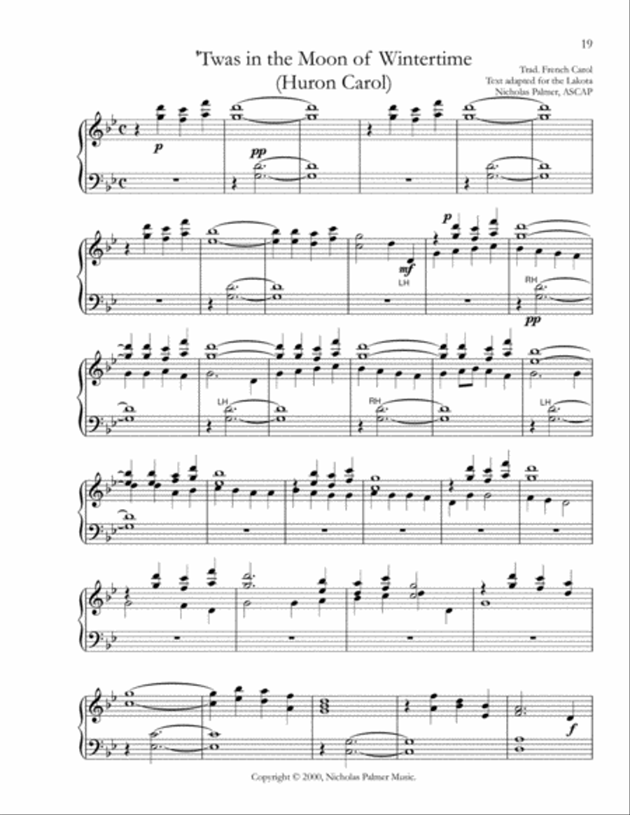 Twas in the moon of wintertime - Huron Carol Piano Solo scores gallery preview page 1