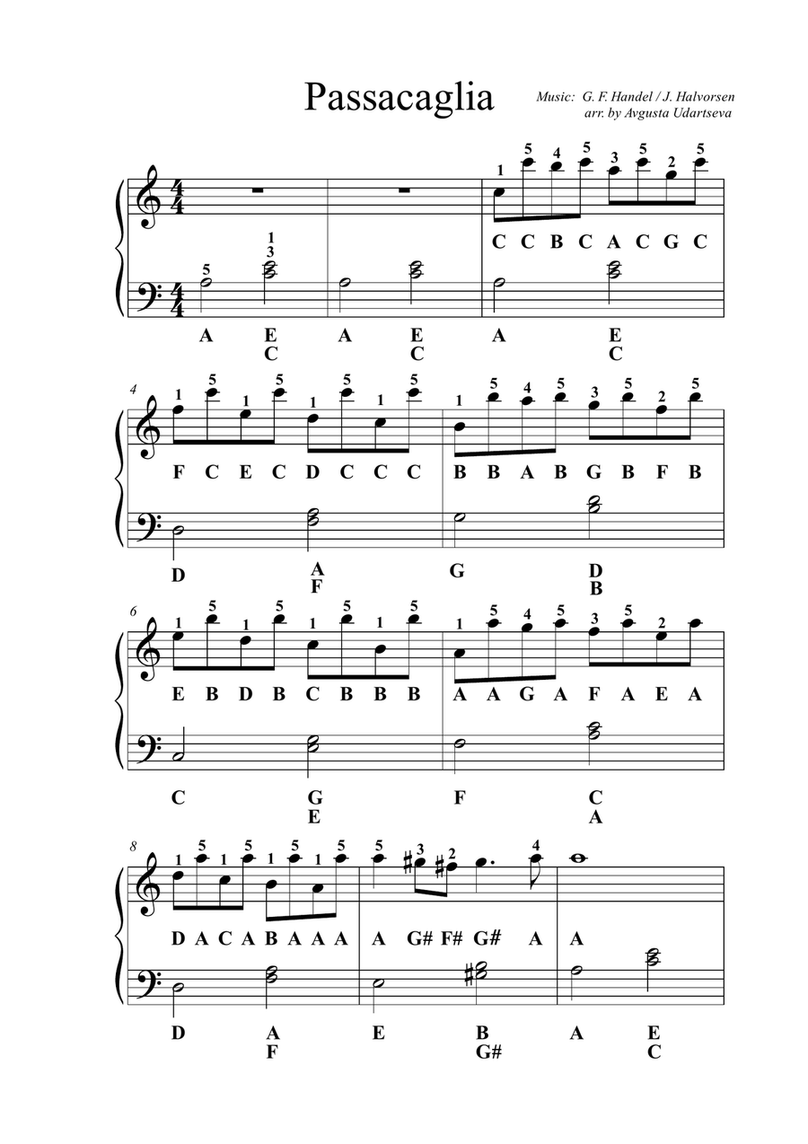 Passacaglia - Very Easy 2 Hands, with letters Easy Piano scores gallery preview page 1