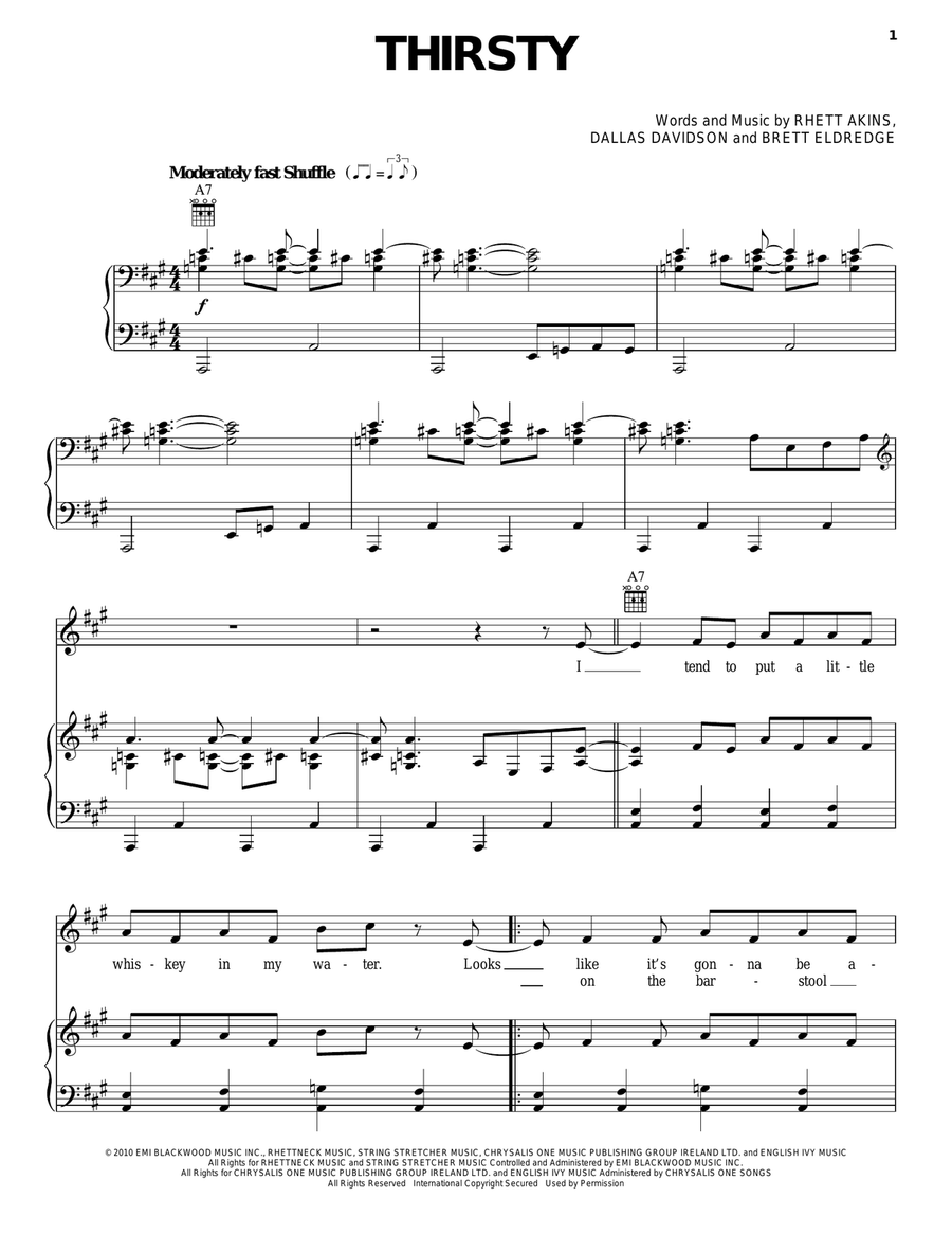 Thirsty Thirsty Piano, Vocal, Guitar scores gallery preview page 1