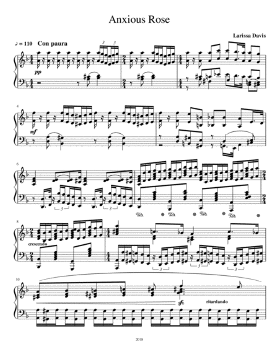 Anxious Rose Piano Solo scores gallery preview page 1