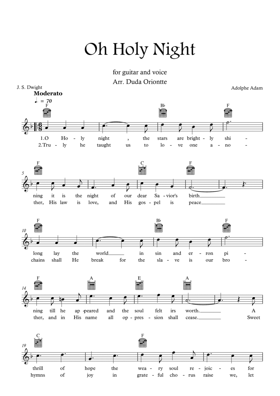 Oh Holy Night (F major - TABS - with lyrics) Guitar Tablature scores gallery preview page 1
