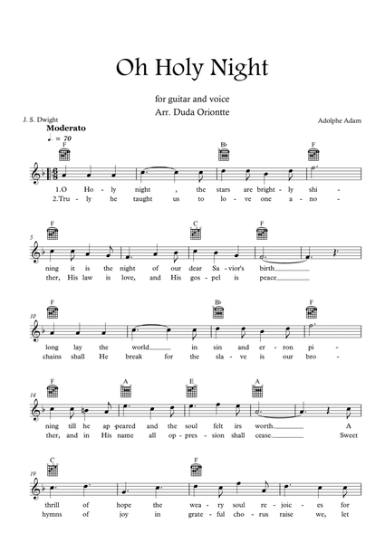 Oh Holy Night (F major - TABS - with lyrics) image number null