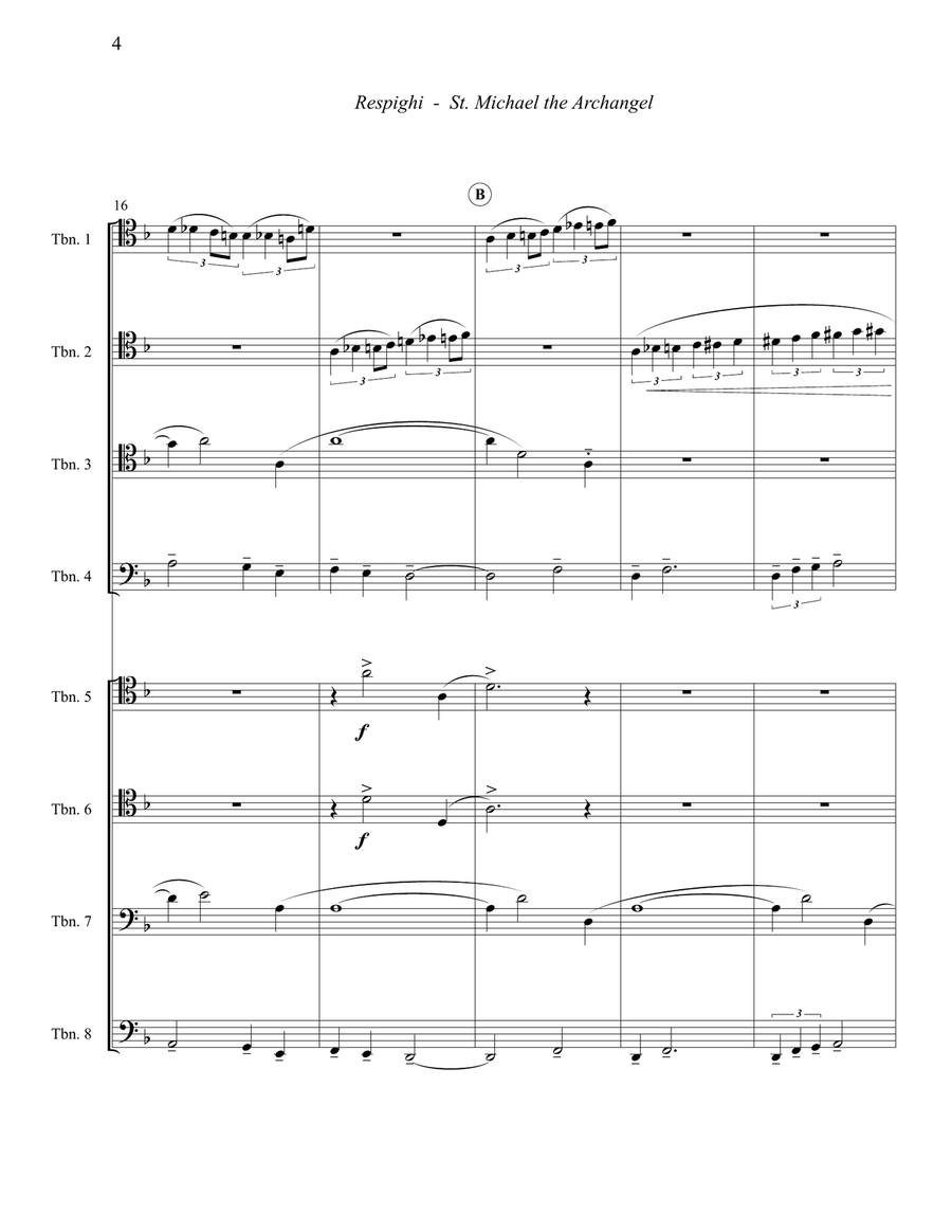 Respighi - St. Michael the Archangel from Church Windows for Trombone Octet Large Ensemble scores gallery preview page 4