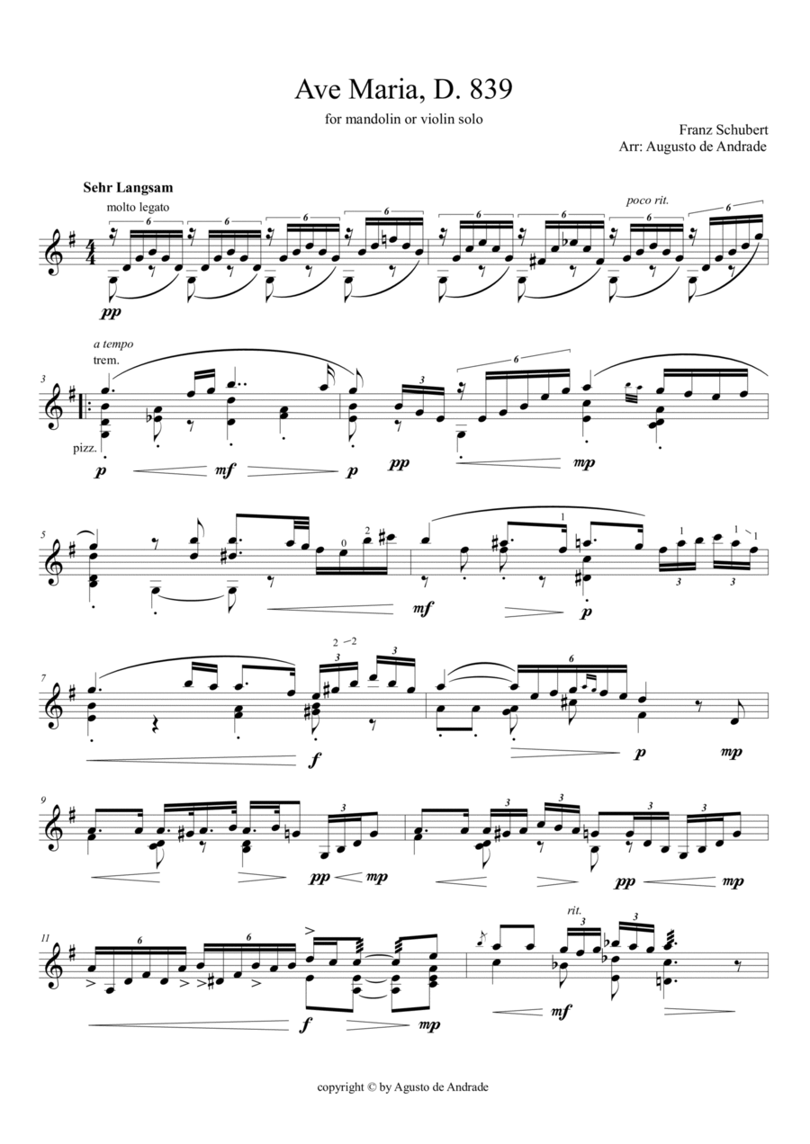 Ave Maria for mandolin or violin solo Violin Solo scores gallery preview page 1