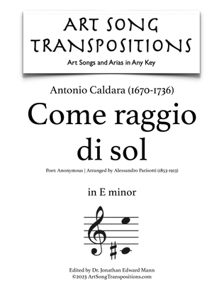 Book cover for CALDARA: Come raggio di sol (transposed to E minor)