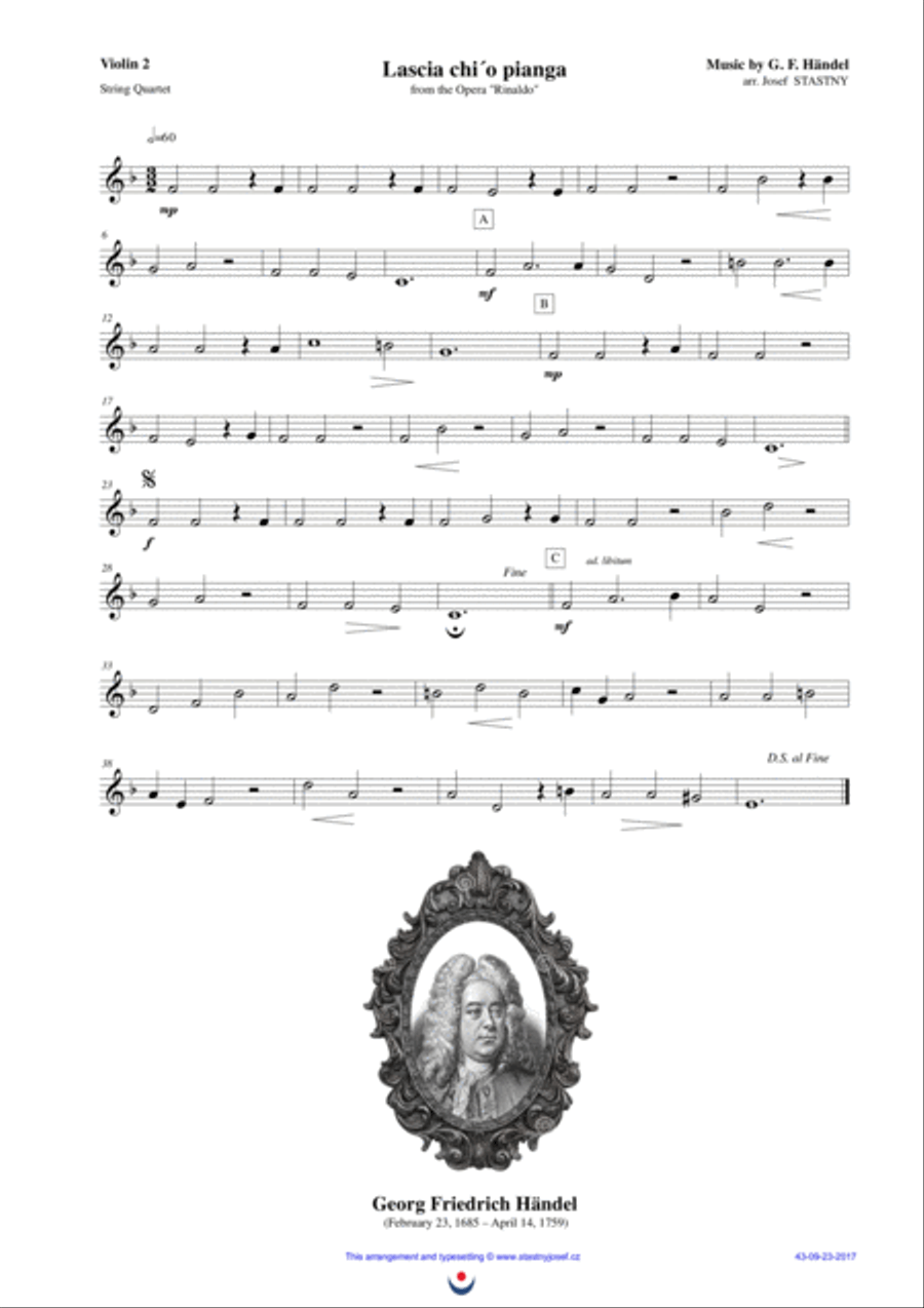Lascia ch´io pianga (Handel) String Quartet scores gallery preview page 3