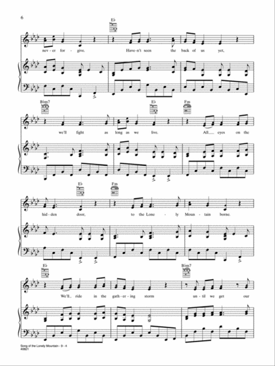 Song of the Lonely Mountain Piano, Vocal, Guitar scores gallery preview page 4