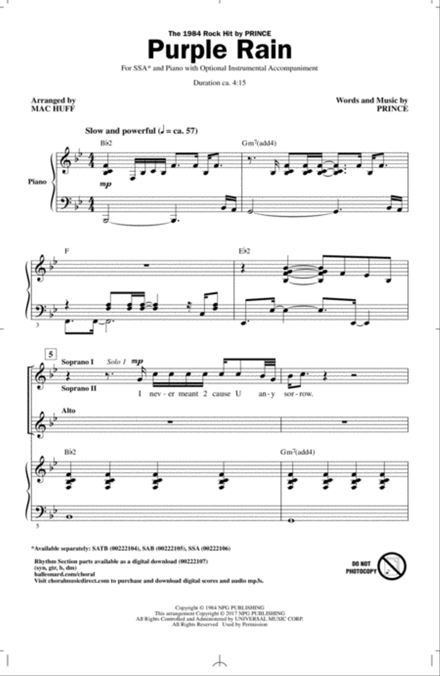 Purple Rain (arr. Mac Huff) SSA scores gallery preview page 1
