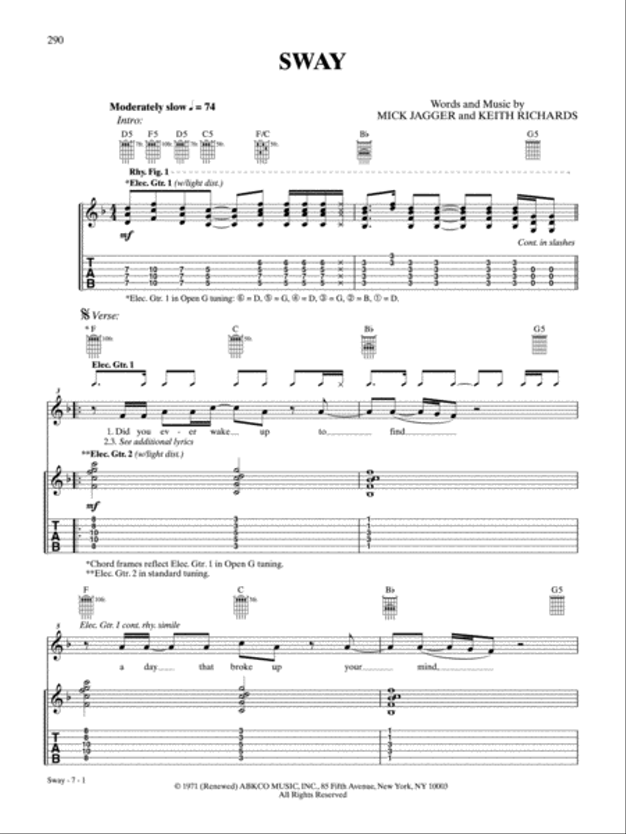 Sway Sway Guitar Tablature scores gallery preview page 1