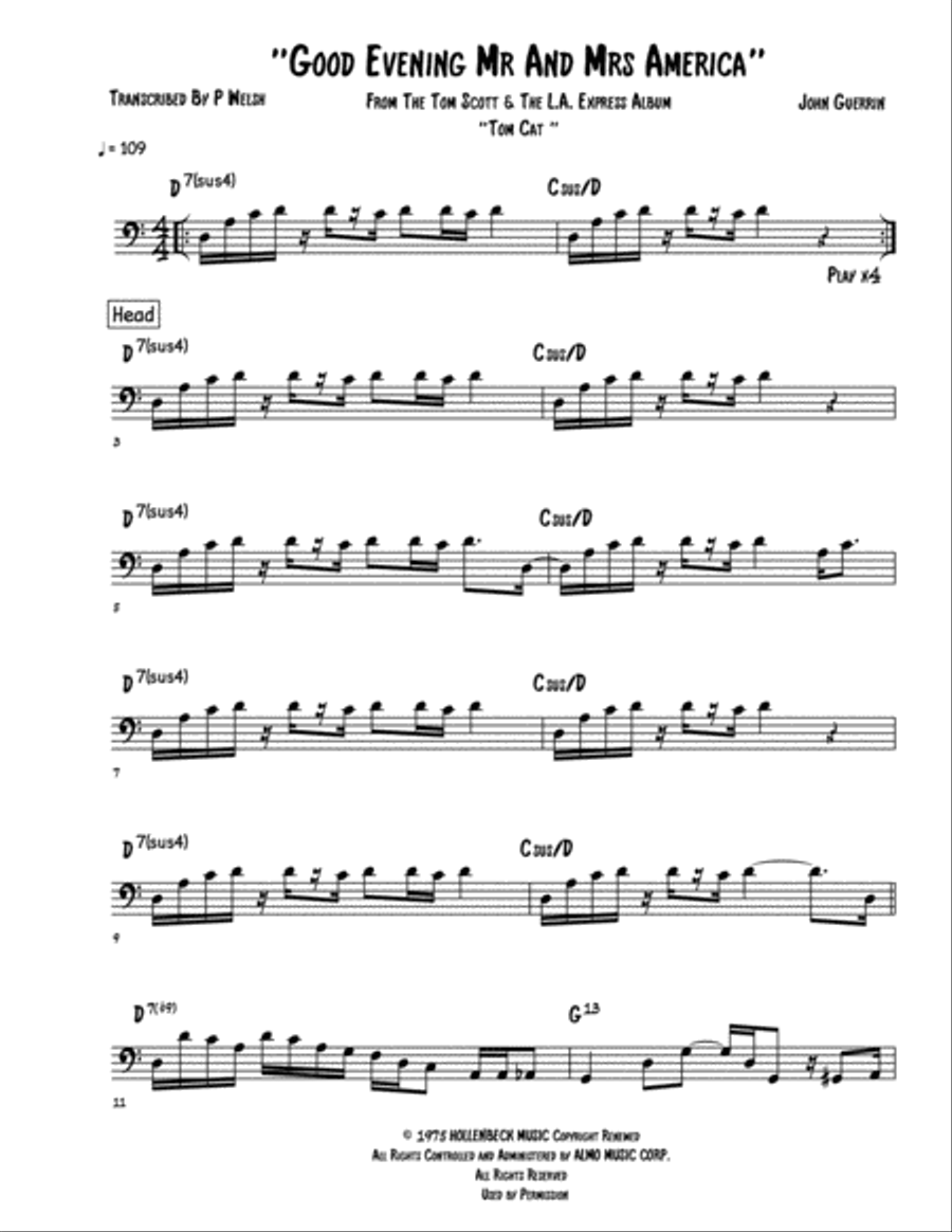 Good Evening Mr. And Mrs. America Bass Guitar scores gallery preview page 1