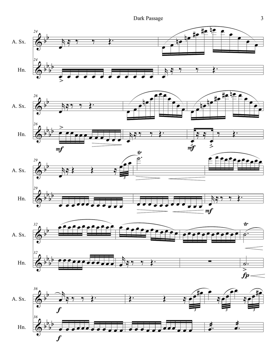 Dark Passage, Duet for Alto Saxophone and F Horn Woodwind Duet scores gallery preview page 3