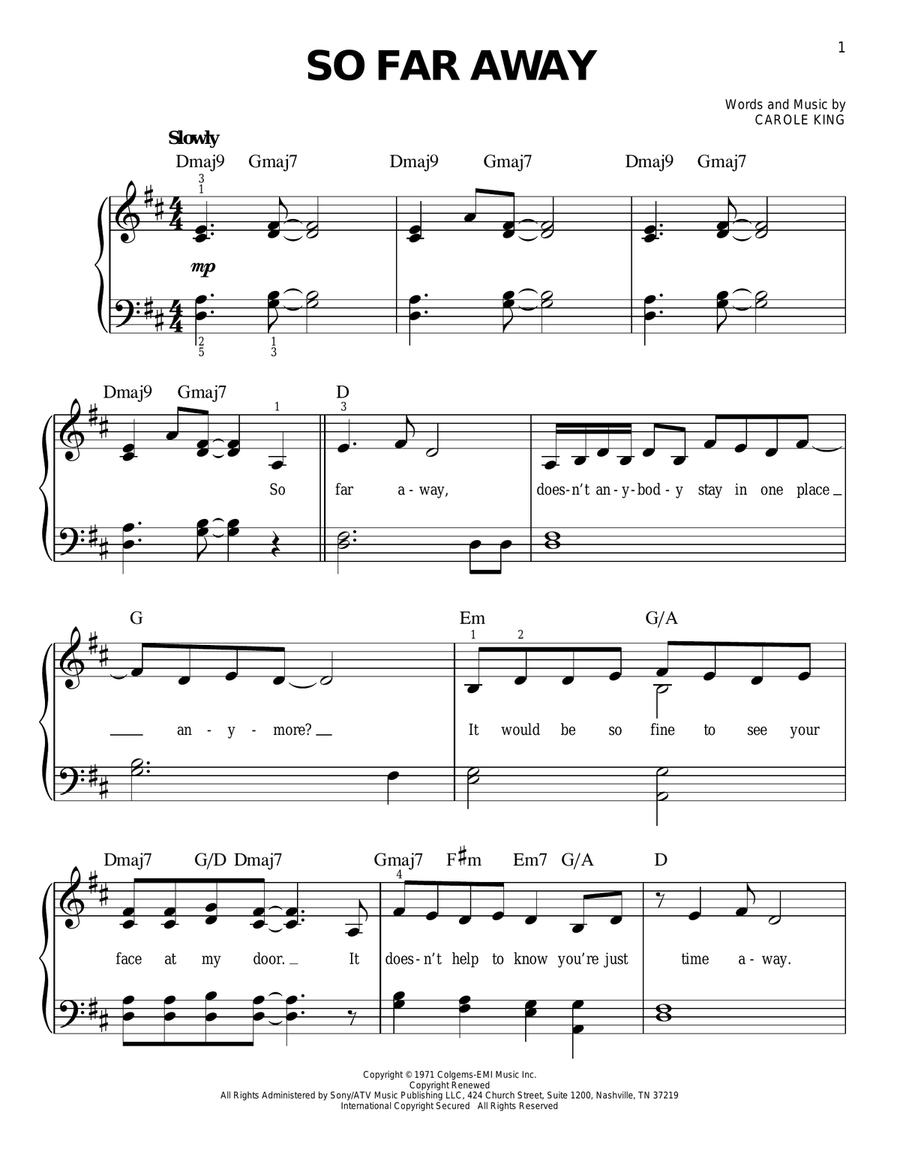So Far Away Easy Piano scores gallery preview page 1
