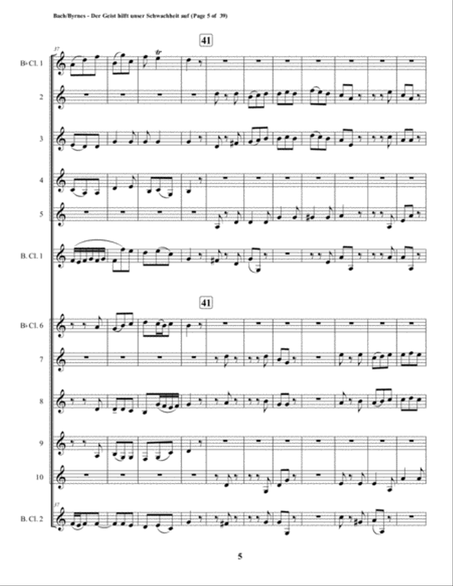 Der Geist hilft unser Schwachheit auf by J.S. Bach for Double Clarinet Choir Clarinet Choir scores gallery preview page 5