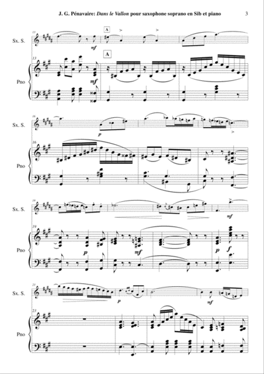 Jean-Grégoire Pénavaire: Dans le Vallon, Villanelle arranged for Bb soprano saxohone and piano Soprano Saxophone scores gallery preview page 3