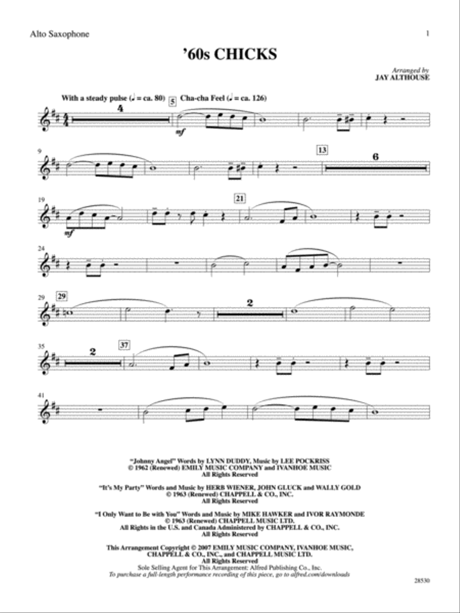 '60s Chicks (A Medley): E-flat Alto Saxophone Alto Saxophone scores gallery preview page 1