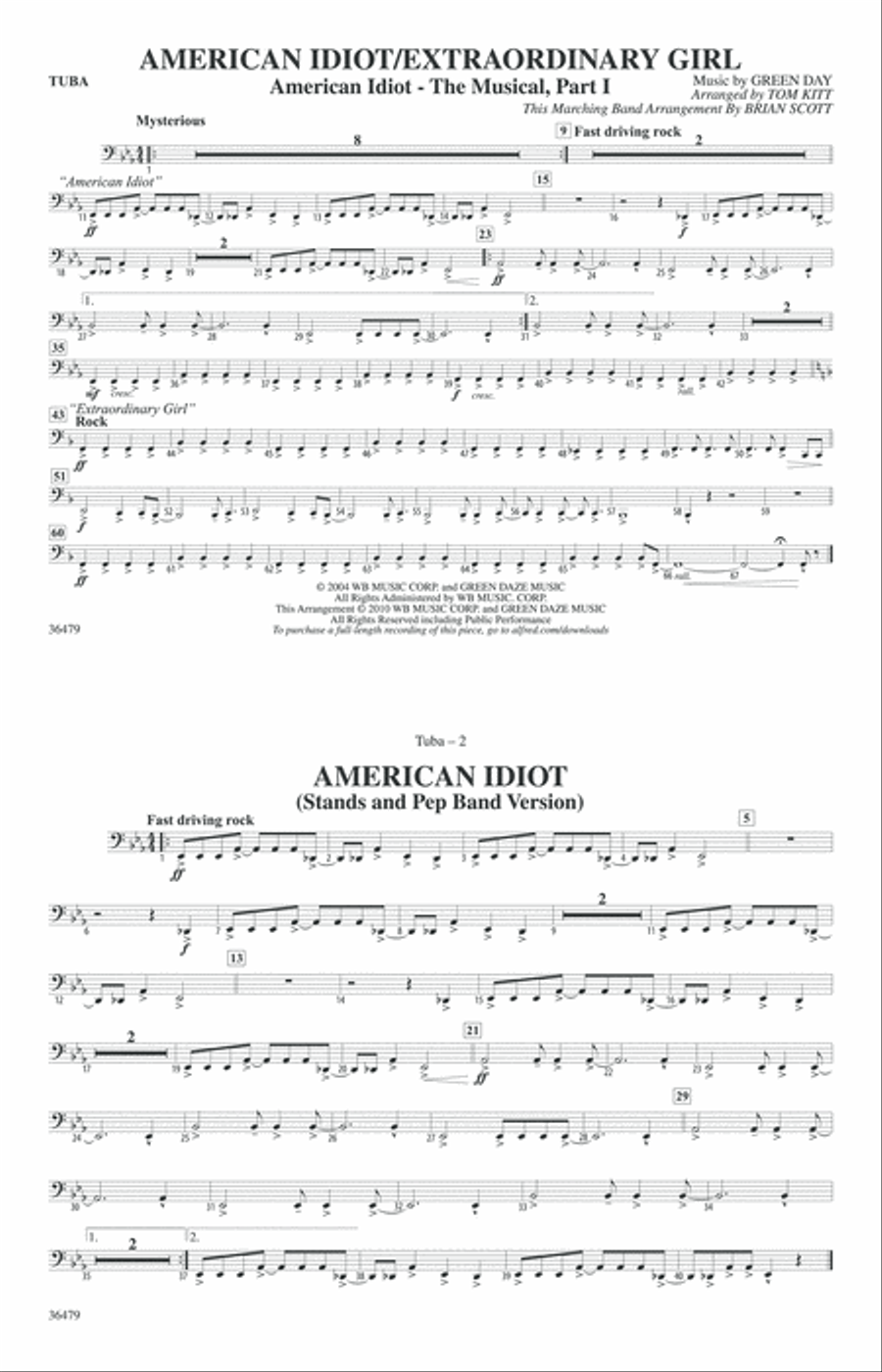 American Idiot / Extraordinary Girl: Tuba Marching Band scores gallery preview page 1