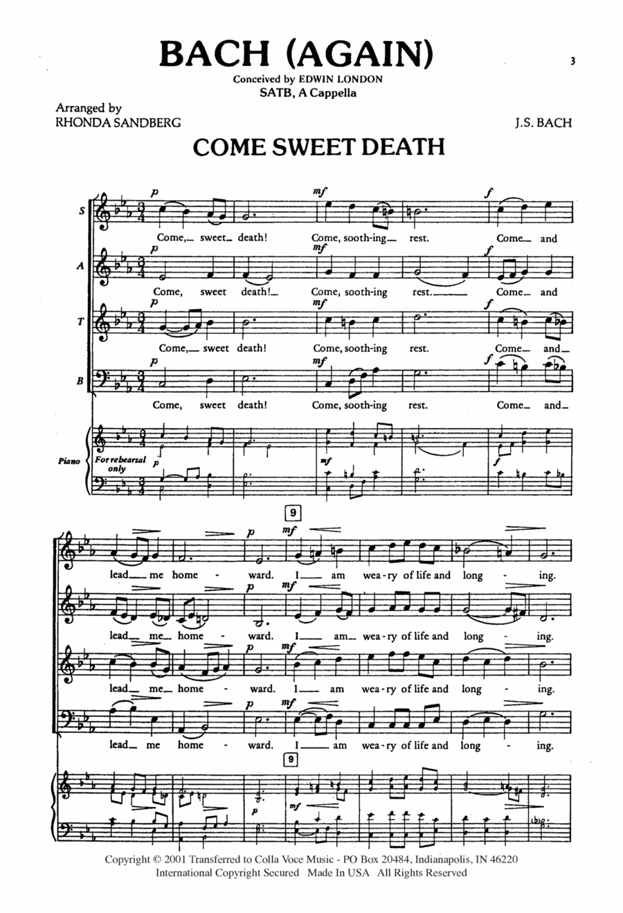 Bach (Again) Come Sweet Death 4-Part scores gallery preview page 1