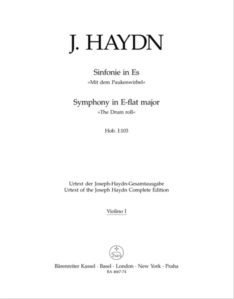 Londoner Sinfonie, No. 11 E flat major Hob.I:103 'Mit dem Paukenwirbel' Violin scores gallery preview page 1