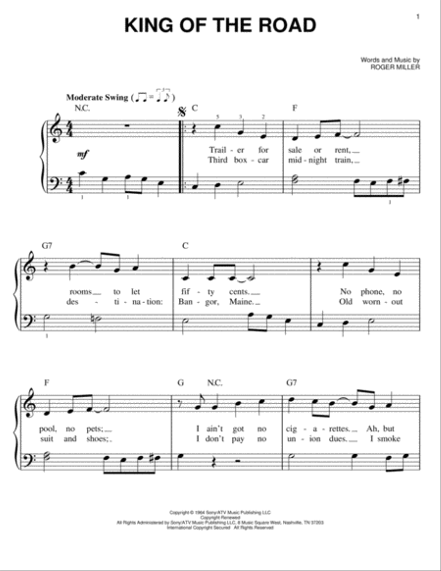 King Of The Road King Of The Road Easy Piano scores gallery preview page 1