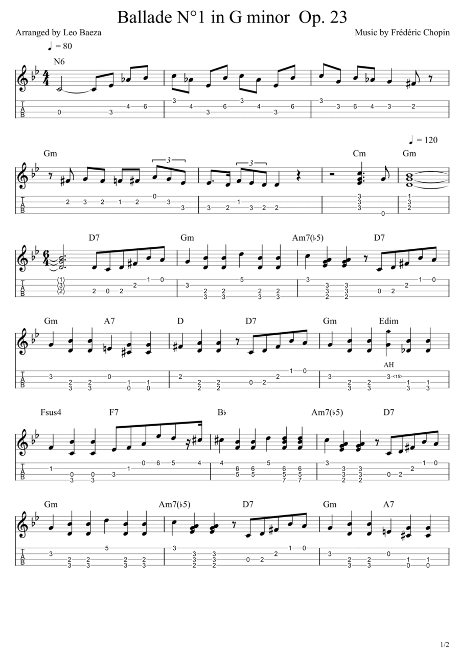 Ballade N°1 in G minor Op. 23 Ukulele scores gallery preview page 1