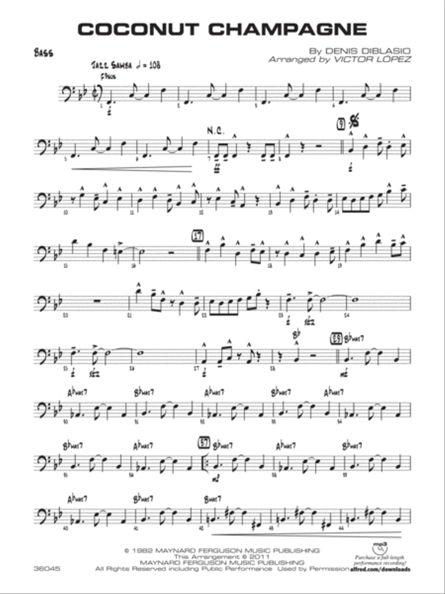 Coconut Champagne: String Bass Jazz Ensemble scores gallery preview page 1