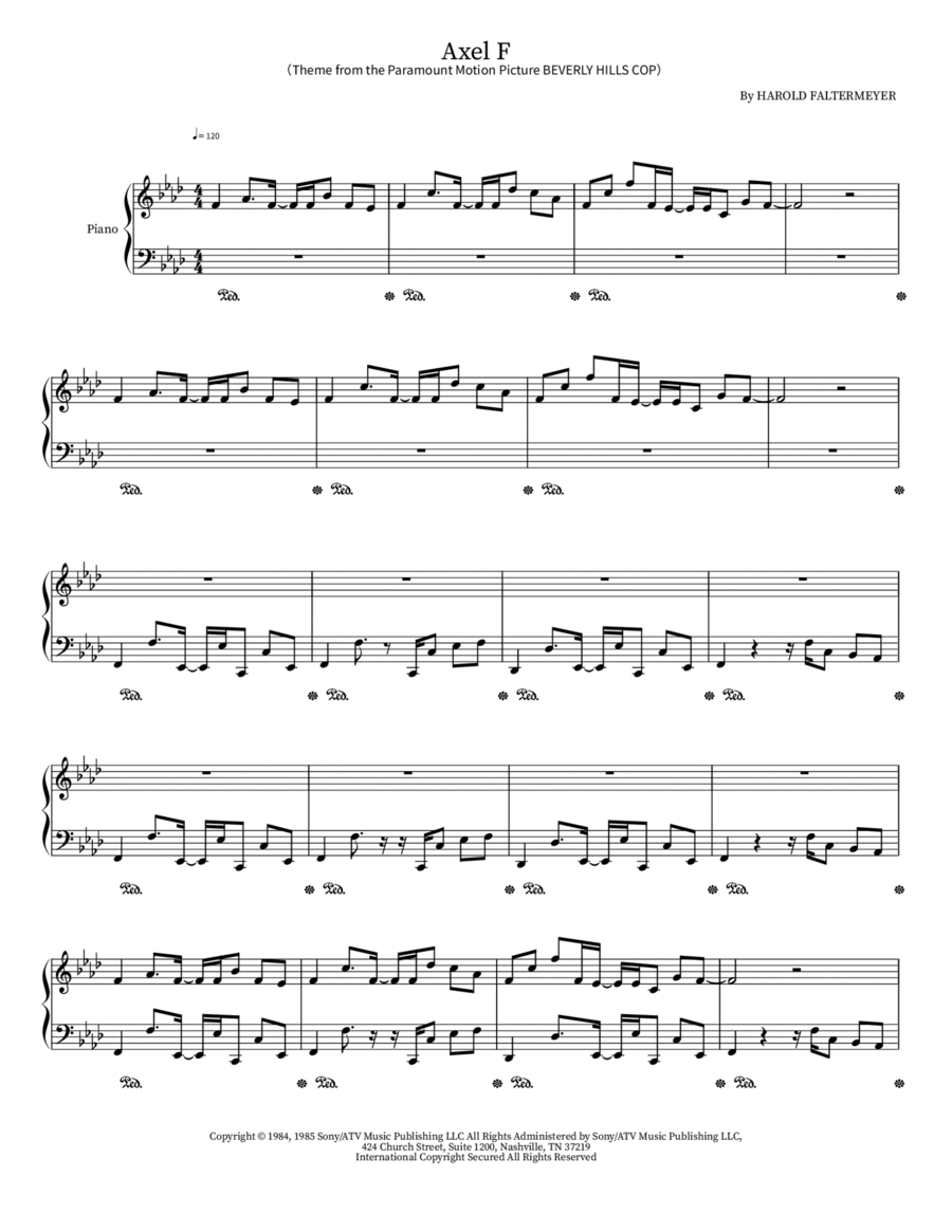 Axel F Piano Solo scores gallery preview page 1