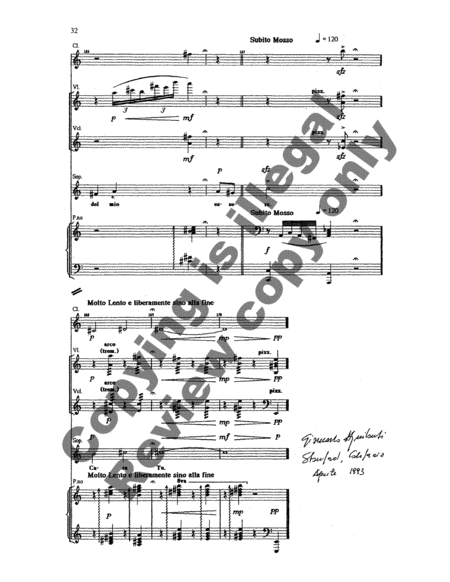 Di Nuovo tu: Three Songs for Soprano, Clarinet, VIolin, Violoncello and Piano (Full/Vocal Score)