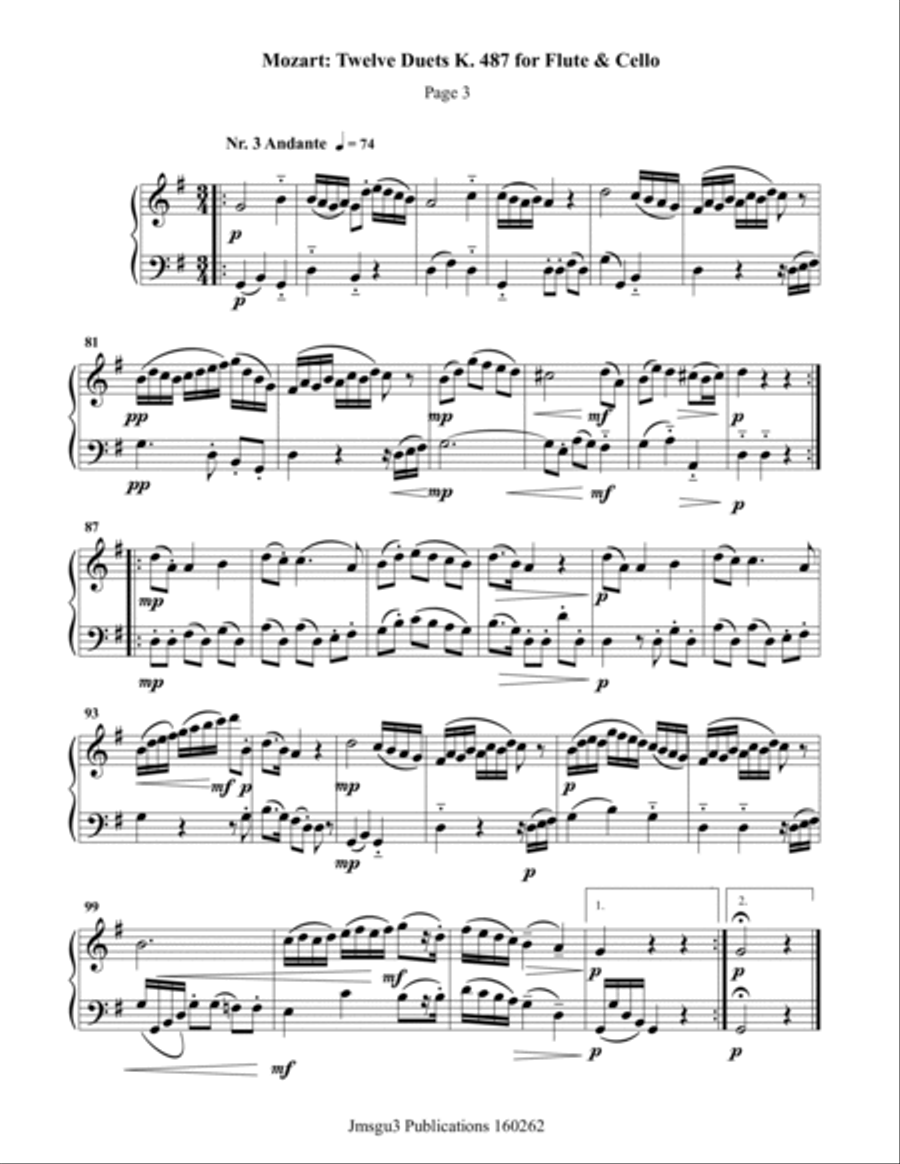 Mozart: Twelve Duets K. 487 for Flute & Cello Flute scores gallery preview page 3